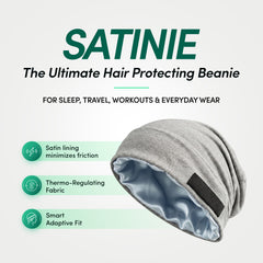 EnagenBio Satinie satin-lined beanie - grey beanie showing the pale blue satin lining