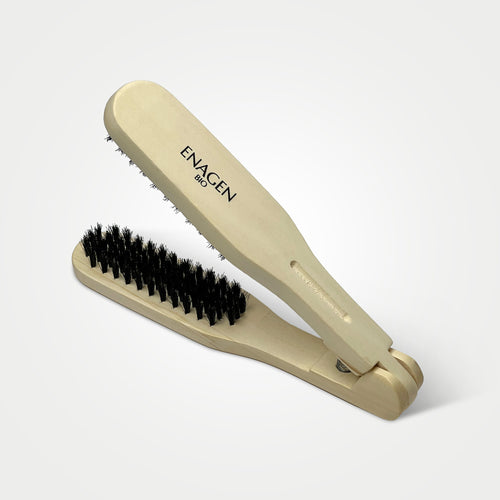 EnagenBio Doublet Anti-Frizz Smoothing Brush - natural boar bristles - open dual-sided brush pack shot on white