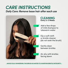 EnagenBio Doublet Anti-Frizz Smoothing Brush - natural boar bristles - care and cleaning instructions panel