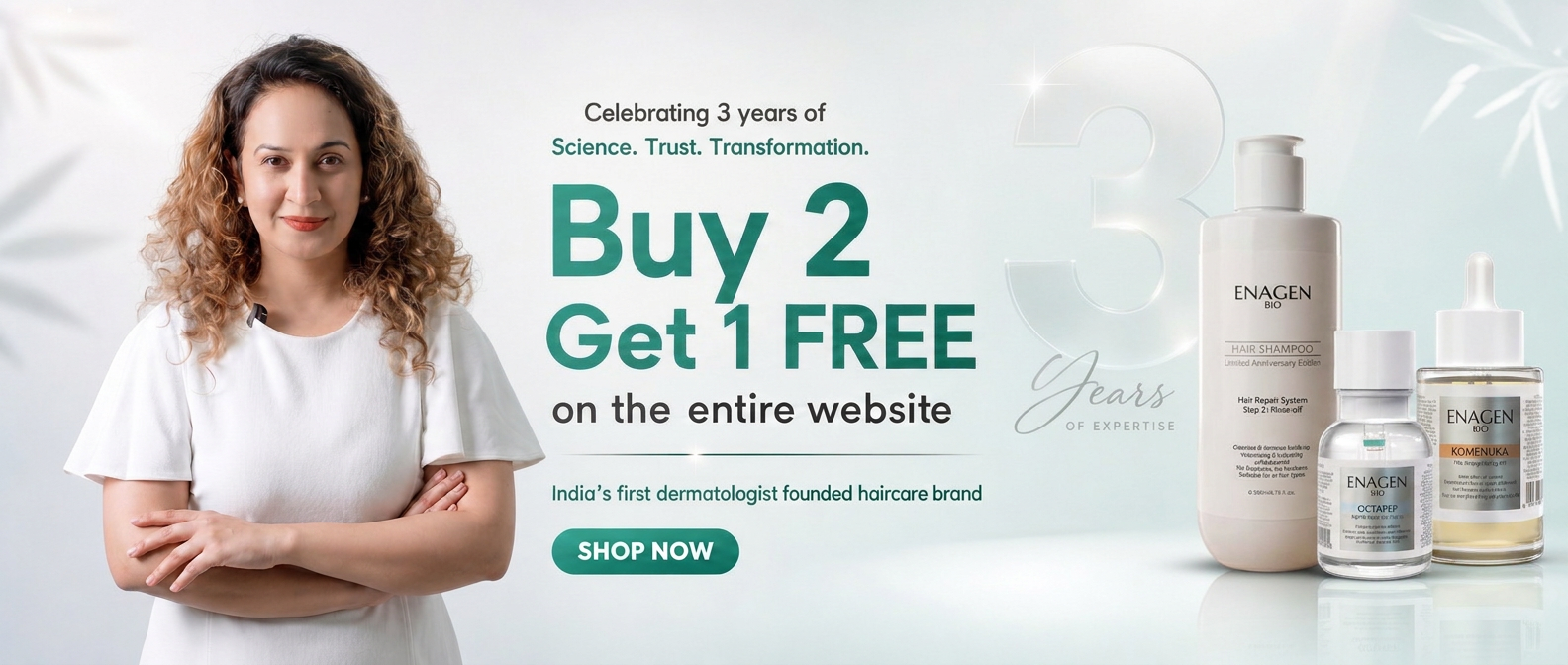EnagenBio 3rd Anniversary — Hair Cleanser and Hair Shampoo in the new Limited Anniversary Edition packaging. Buy 2 get 1 free.