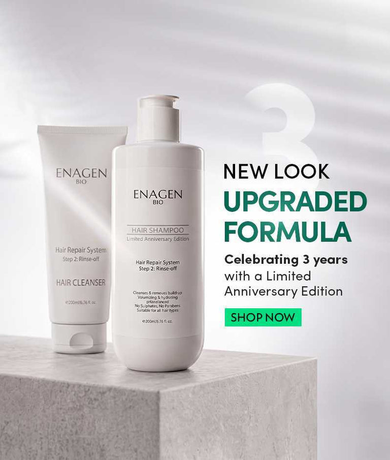 EnagenBio 3rd Anniversary — Hair Cleanser and Hair Shampoo in the new Limited Anniversary Edition packaging. Buy 2 get 1 free.