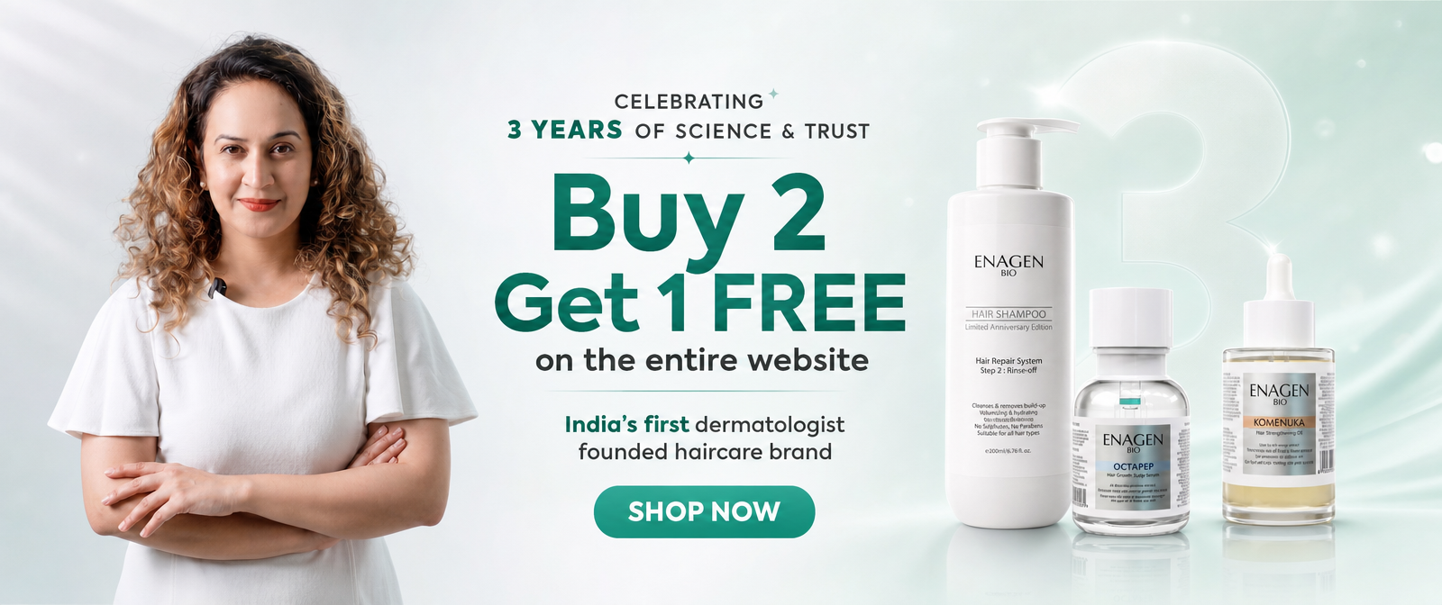EnagenBio 3rd Anniversary — Hair Cleanser and Hair Shampoo in the new Limited Anniversary Edition packaging. Buy 2 get 1 free.