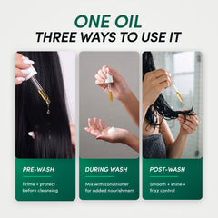One oil, three ways: pre-wash, during wash and post-wash