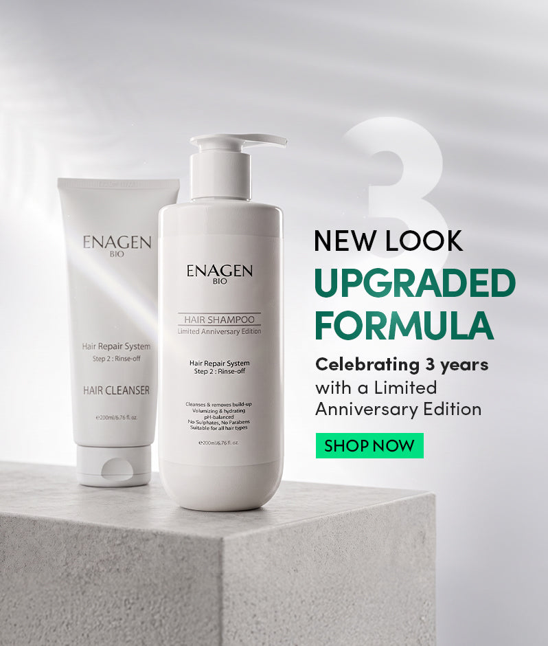 EnagenBio 3rd Anniversary — Hair Cleanser and Hair Shampoo in the new Limited Anniversary Edition packaging. Buy 2 get 1 free.